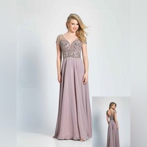 Beaded bodice and chiffon gown with sleeves- Dave and Johnny size 18
